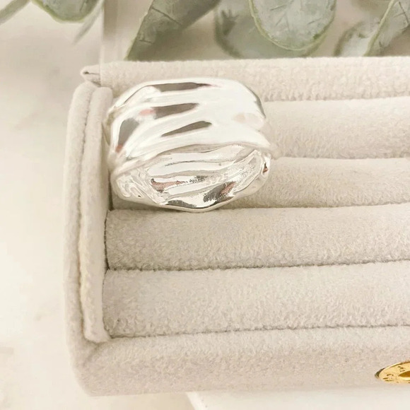 925 Sterling Silver Chunky Ring Textured Ring Large Bold Statement Ring - Picture 11 of 11